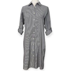 MICHAEL Michael Kors Striped Shirt Dress Size M Roll Tab Sleeve Cotton Blend
